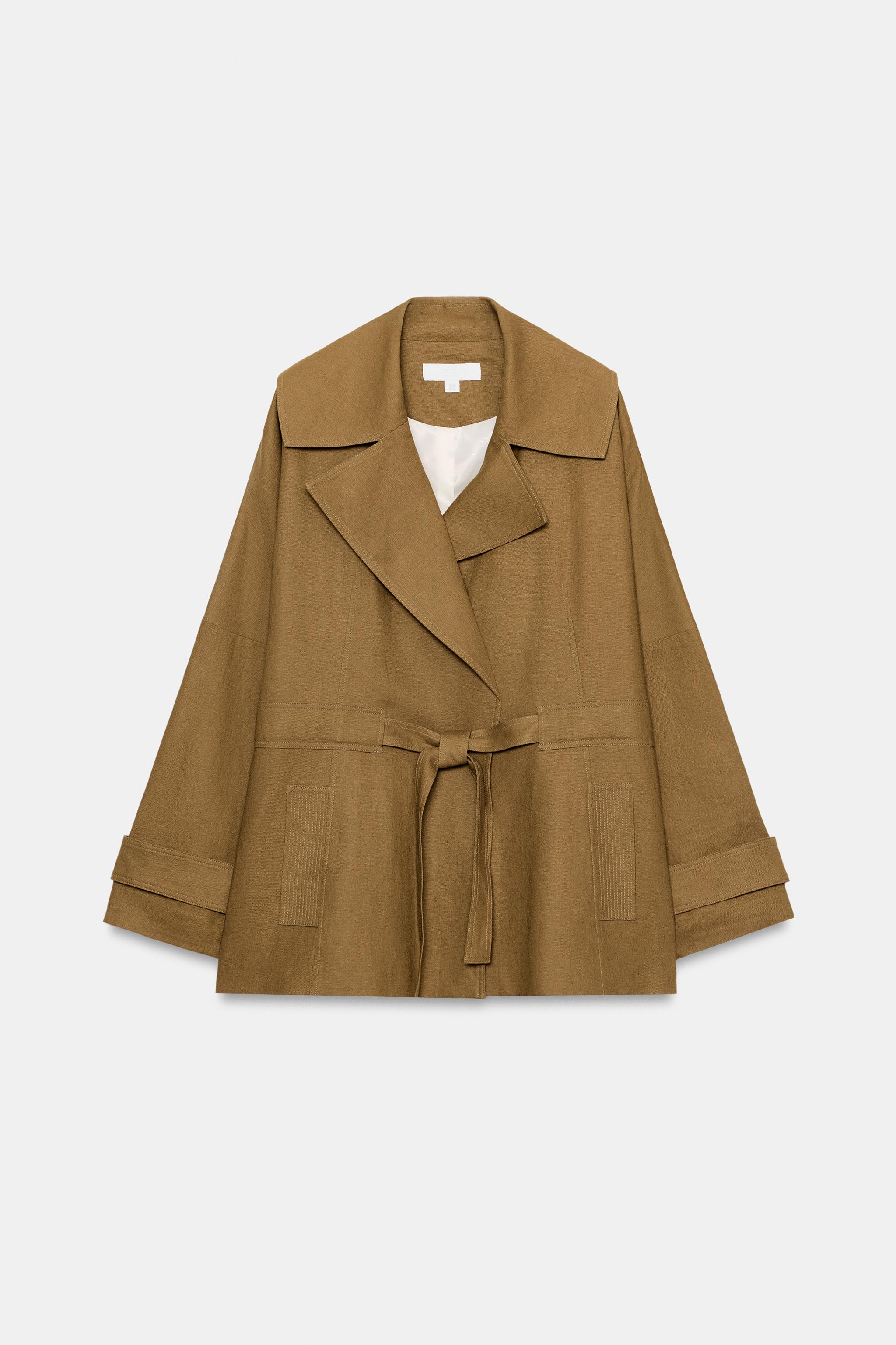 LINEN BLEND BELTED TRENCH JACKET